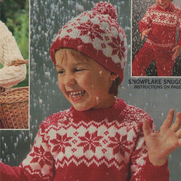 Childrens Snowflake Fair Isle Sweater and Hat Knitting Pattern PDF Boys or Girls 24, 26 & 28 inch chest, Winter Jumper, e-pattern Download