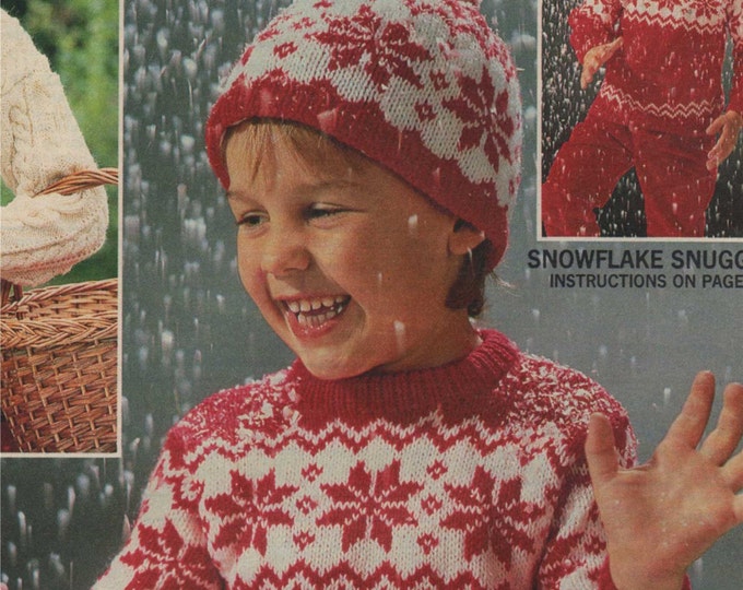 Childrens Snowflake Fair Isle Sweater and Hat Knitting Pattern PDF Boys or Girls 24, 26 & 28 inch chest, Winter Jumper, e-pattern Download