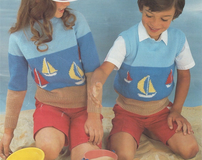 Sweater & Pullover Knitting Pattern PDF Boats Seaside Beach Jumper, Boys or Girls, Childrens Toddlers 20, 22, 24, 26, 28, 30, 32 inch chest