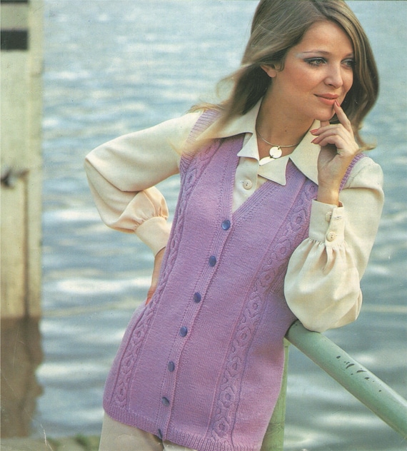Womens Long Waistcoat Knitting Pattern PDF Ladies 32 34 36 and 38 Inch Chest Gilet Vintage Knitting Patterns for Women Pdf Download Etsy