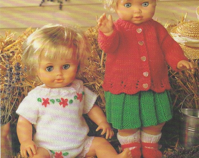 Dolls Clothes Knitting Pattern PDF for 12 - 14, 15 - 18 and 19 - 22 inch doll, Tiny Tears, First Love, Vintage Knitting Patterns for Dolls