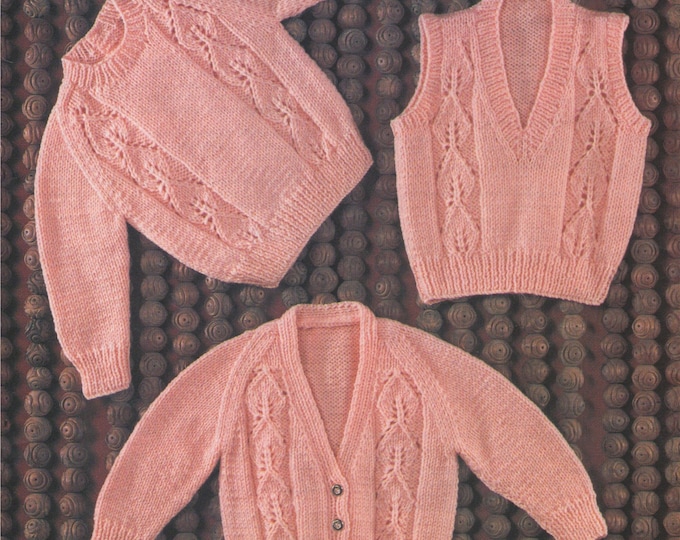 Babies Sweater, Cardigan & Pullover Knitting Pattern PDF Baby Boys or Girls 19, 20, 21, 22 inch chest, Vintage Knitting Patterns for Babies