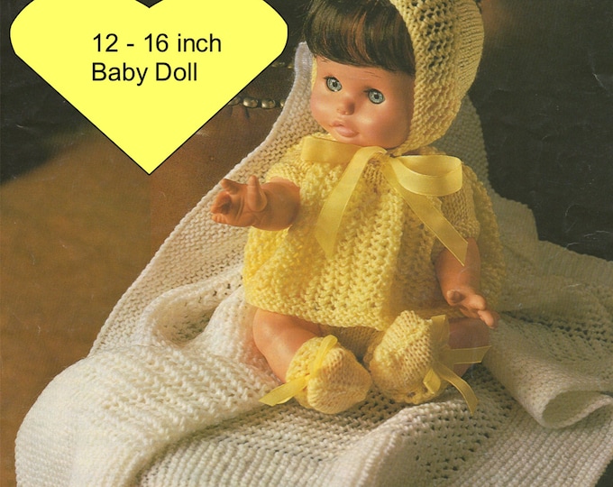 Dolls Clothes Knitting Pattern PDF for 12, 14 and 16 inch Baby Doll, Tiny Tears, Berenguer Dolls, Vintage Knitting Patterns for Dolls