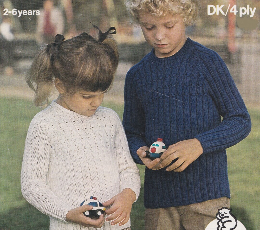 Childrens Sweater / Jumper Knitting Pattern PDF Boys or Girls 22, 24 ...