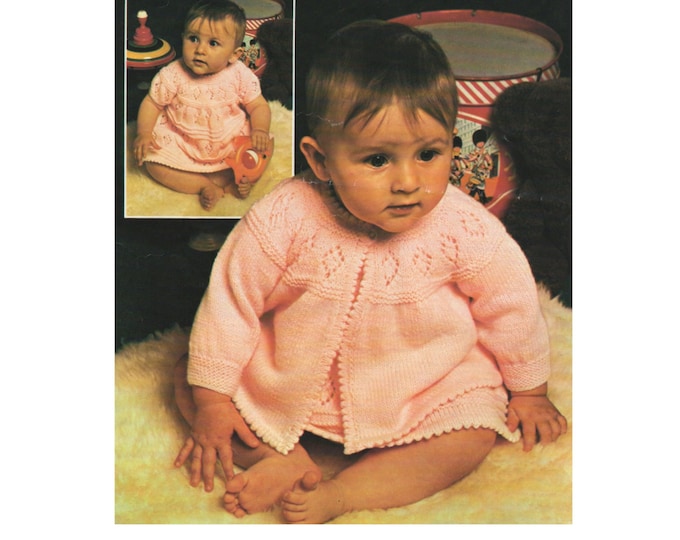 Baby Girls Dress and Matinee Coat Knitting Pattern PDF : Babies 18 - 19 inch chest . Jacket . Vintage Baby Knitting Patterns . e-patterns