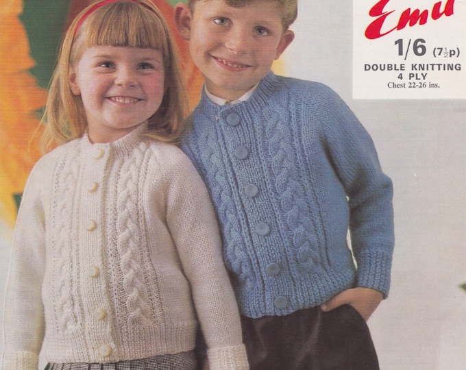 Childrens Cardigan Knitting Pattern PDF Boys or Girls 22, 23, 24, 25 and 26 inch chest, 4 Ply or DK Yarn, Vintage Knitting Patterns for Kids