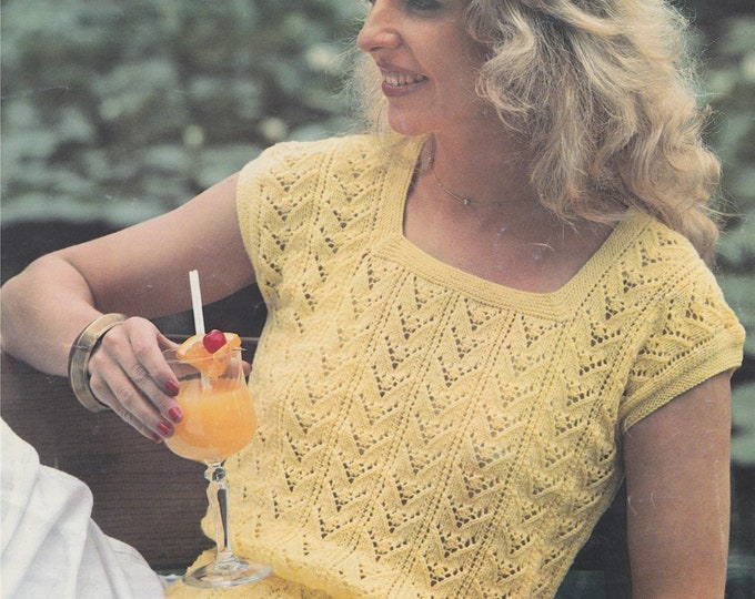 Womens Top Knitting Pattern PDF Ladies 32, 34, 36, 38 inch bust, Square Neckline, Sleeveless Summer Top, Vintage Knitting Patterns for Women