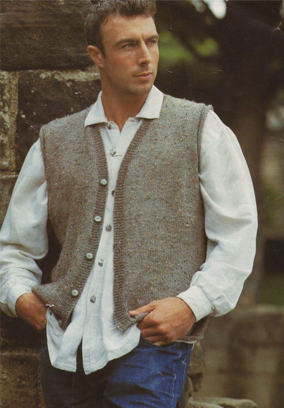 Mens Waistcoat Knitting Pattern PDF 36 38 40 42 44 and 46 Inch Chest Mens Gilet DK Yarn Vintage Knitting Patterns for Men Download Etsy Canada