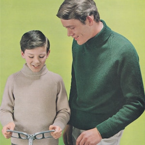 Polo Neck Sweater Knitting Pattern PDF Mens or Boys 24, 26, 28, 30, 32, 34, 36, 38, 40, 42, 44 and 46 inch chest, Vintage Family Patterns