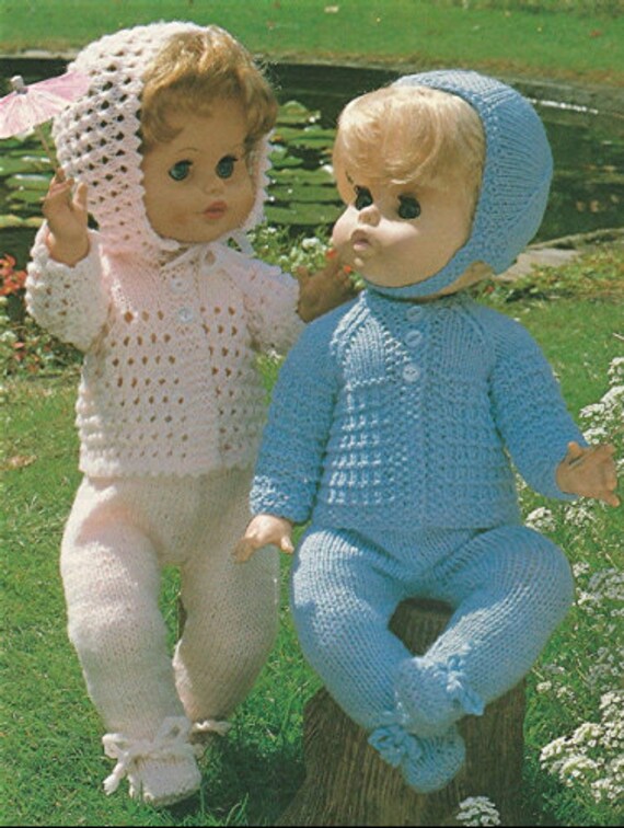 Dolls Clothes Knitting Pattern PDF for 18 and 20 inch Baby Doll Pram Set Zapf Chou Chou Baby Annabell Vintage Knitting Patterns for Dolls