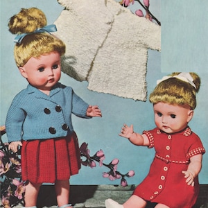 Dolls Clothes Knitting Pattern PDF for 17 - 18 inch Doll, Dolls Oufit Pattern Dress, Pleated Skirt, Blazer Jacket, Coat, e-pattern Download