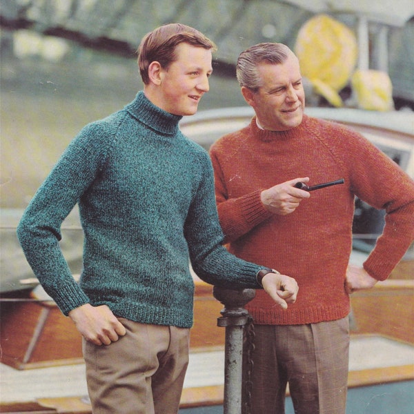 Mens Polo or Crew Neck Sweater Knitting Pattern PDF  Mans 34, 36, 38, 40, 42 & 44 inch chest, Vintage Knitting Patterns for Men