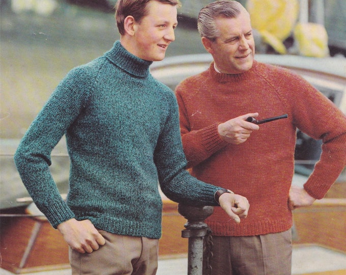 Mens Polo or Crew Neck Sweater Knitting Pattern PDF  Mans 34, 36, 38, 40, 42 & 44 inch chest, Vintage Knitting Patterns for Men