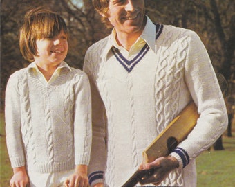 Cricket Jumper Knitting Pattern PDF Mens or Boys 24, 26, 28, 30, 32, 34, 36, 38, 40, 42, 44, 46 inch chest, Cricket Sweater, Family Patterns