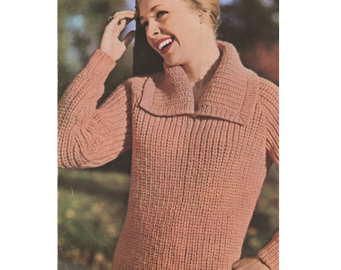 Womens Sweater Knitting Pattern PDF Ladies 34 - 36 and 36 - 38 inch bust, Jumper, Vintage Knitting Patterns for Women, pdf Download