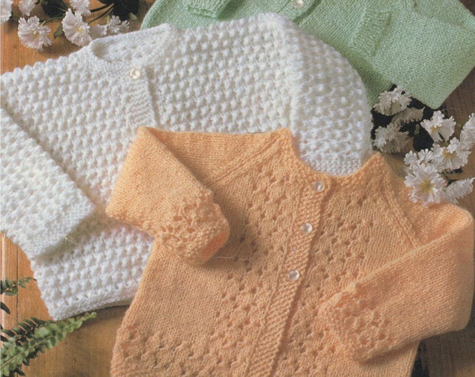 Babies Cardigan Knitting Pattern PDF in 3 designs in DK, Baby Boys or Girls 16, 18 and 20 inch chest, Vintage Knitting Patterns for Babies