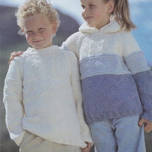 Childrens Patterned Round Neck or Hooded Sweater Knitting Pattern PDF Boys or Girls 22, 24, 26, 28, 30 and 32 inch chest, Chunky 12 ply Yarn