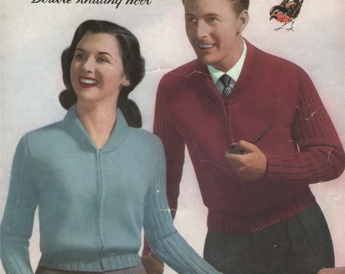 Womens or Mens Lumber Jacket Knitting Patterns PDF Ladies or Mens 34-36 and 38-40 inch chest, Cardigan with Zip, Vintage Knitting Patterns