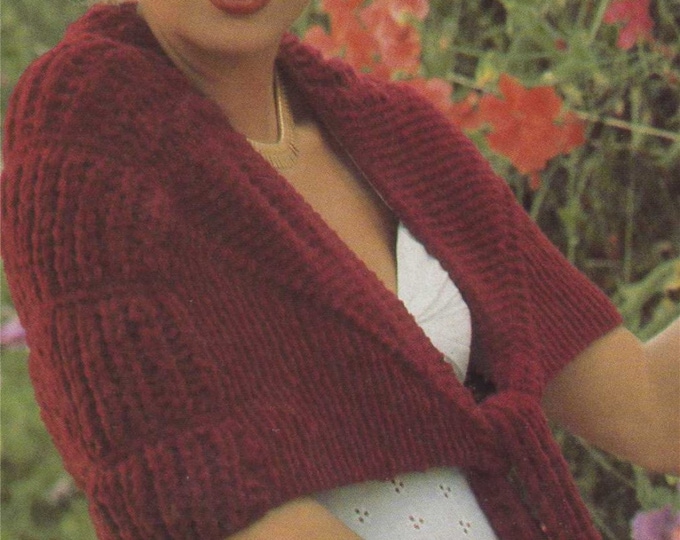 Womens Stole Knitting Pattern PDF Ladies Shawl, Shoulder Wrap, Evening Dress Accessories, Chenille Yarn, Vintage Knitting Patterns for Women
