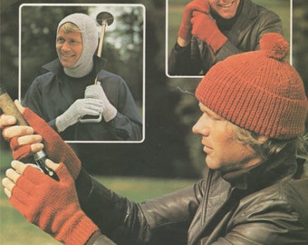 Mens Balaclava, Hat, Fingerless Gloves and Gloves Knitting Pattern PDF Mans Winter Accessories, Vintage Knitting Patterns for Men, Download