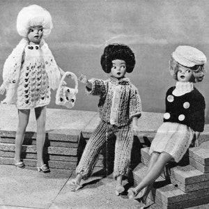 Dolls Clothes Knitting Pattern PDF for 11 - 12 inch Doll, Sindy, Barbie, Fashion Dolls Outfit Pattern, Vintage Knitting Patterns for Dolls