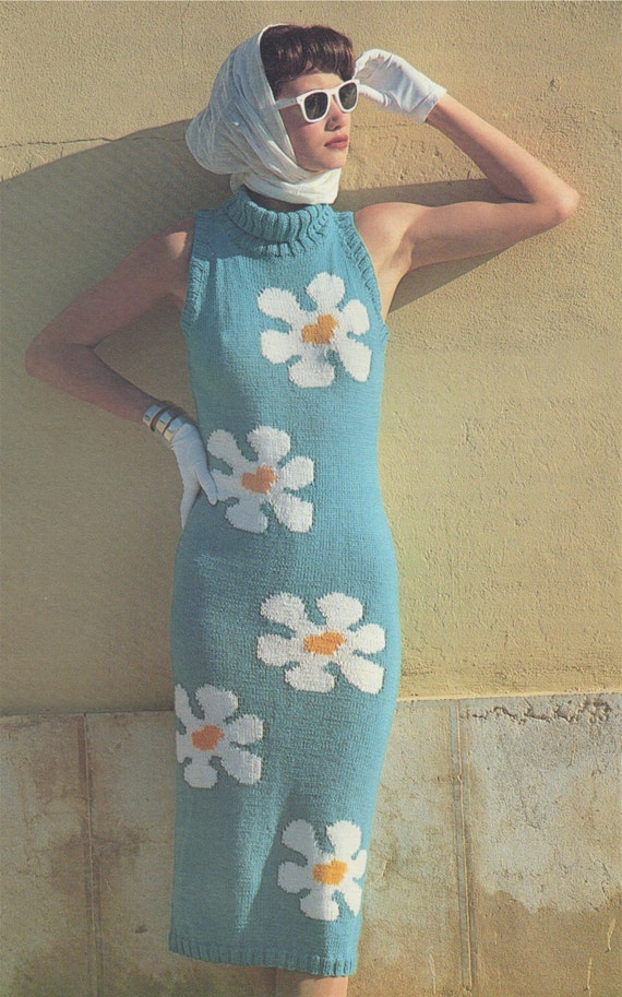 ladies dress knitting patterns Womens Dress Knitting Pattern PDF Ladies 32, 34, 36 and 38 Inch Chest,  Summer Sleeveless Dress, Flowers, Vintage Knitting Patterns for Women