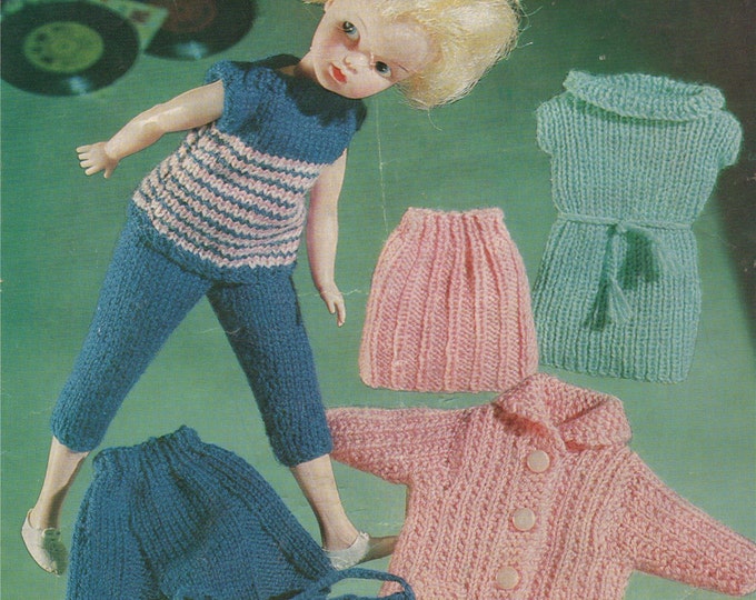 Dolls Clothes Knitting Pattern PDF for 11 - 12 inch doll, Sindy, Barbie, Fashion Dolls Outfit Pattern, Vintage Knitting Patterns for Dolls