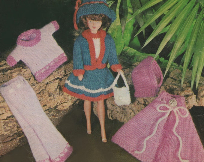 Dolls Clothes Knitting Pattern PDF for 12 inch Doll, Barbie, Sindy, Fashion Dolls, Dolls Outfit Pattern, Vintage Knitting Patterns for Dolls