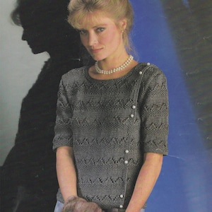 Womens Sweater Top Knitting Pattern PDF Ladies 32, 34, 36 and 38 inch bust, Short Sleeved Jumper, Vintage Knitting Patterns for Women