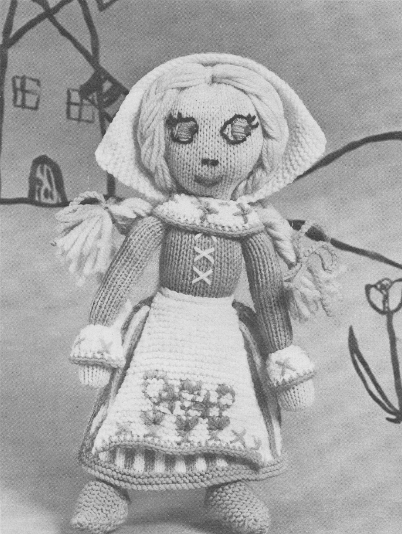Dutch Doll Soft Toy Knitting Pattern PDF, 15 inches high Dolly, DK