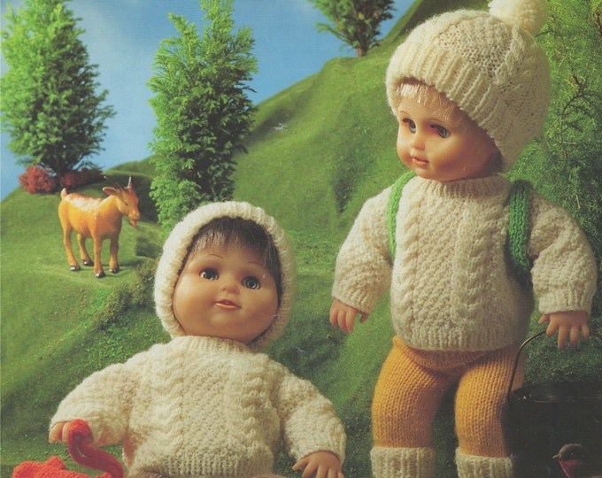 Dolls Clothes Knitting Pattern PDF for 16, 20 and 24 inch Doll, Aran Style Dolls Outfit, Walker Dolls, American Girl, Tiny Tears, Download