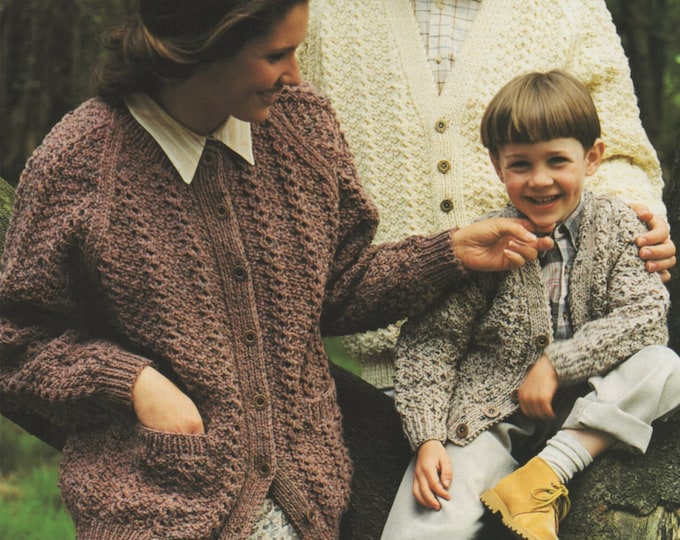 Cardigan Knitting Pattern PDF Womens, Mens, Boys and Girls 24, 26, 28, 30, 32, 34, 36, 38, 40 and 42 inch chest, Family Knitting Patterns