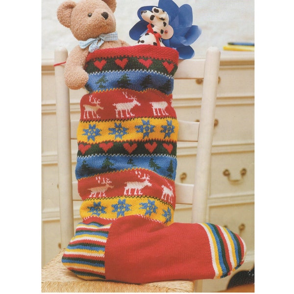 Christmas Stocking Knitting Pattern PDF, Fair Isle, Snowflakes, Hearts, Christmas Trees, Reindeer, X-mas Decoration, e-patterns Download