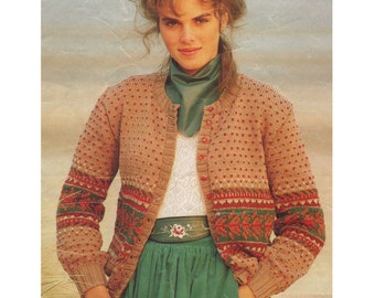 Ladies Fair Isle Cardigan Knitting Pattern PDF Womens 32 - 34, 34 -36 and 36 - 38 inch bust, Vintage Fair Isle Patterns for Women, Download