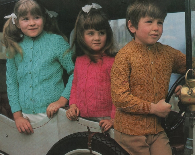 Childrens Patterned Cardigan Knitting Pattern PDF Boys or Girls 24, 26, 28 and 30 inch chest, Vintage Knitting Patterns for Children