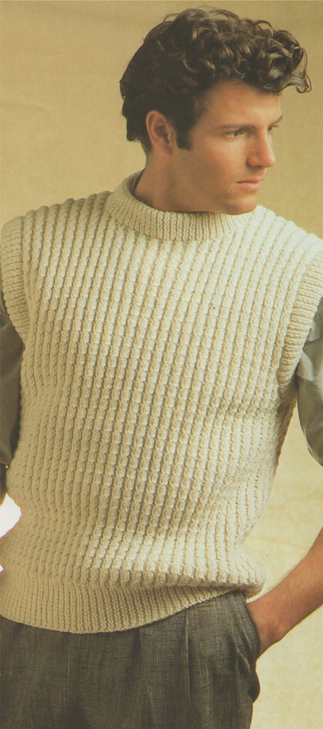 Mens Aran Crew Neck Pullover Knitting Pattern PDF Mans 34, 36, 38, 40
