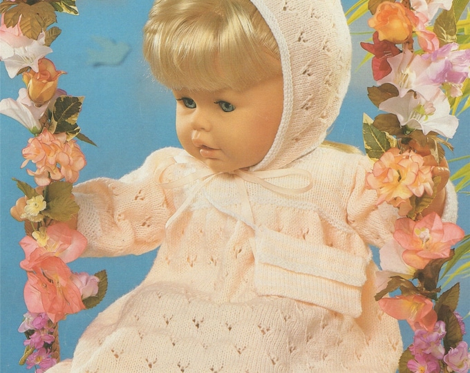 Dolls Clothes Knitting Pattern PDF Dress & Bonnet for 16, 20, 24 inch doll, Tiny Tears, Zapf Chou Chou, Vintage Knitting Patterns for Dolls