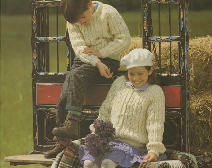 Childrens Aran Sweater and Cardigan Knitting Pattern PDF Boys or Girls 20, 22, 24, 26, 28, 30 inch chest, Jumper, Vtg Aran Knitting Patterns