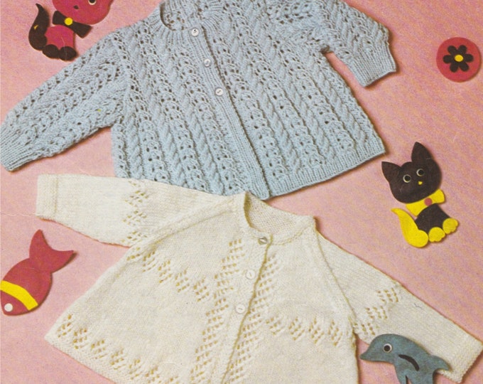 Cable and Diamond Patterned Matinee Coat Knitting Pattern PDF Babies Boys or Girls 18 - 19 inch chest, QK Yarn, Vintage Baby Knit Patterns