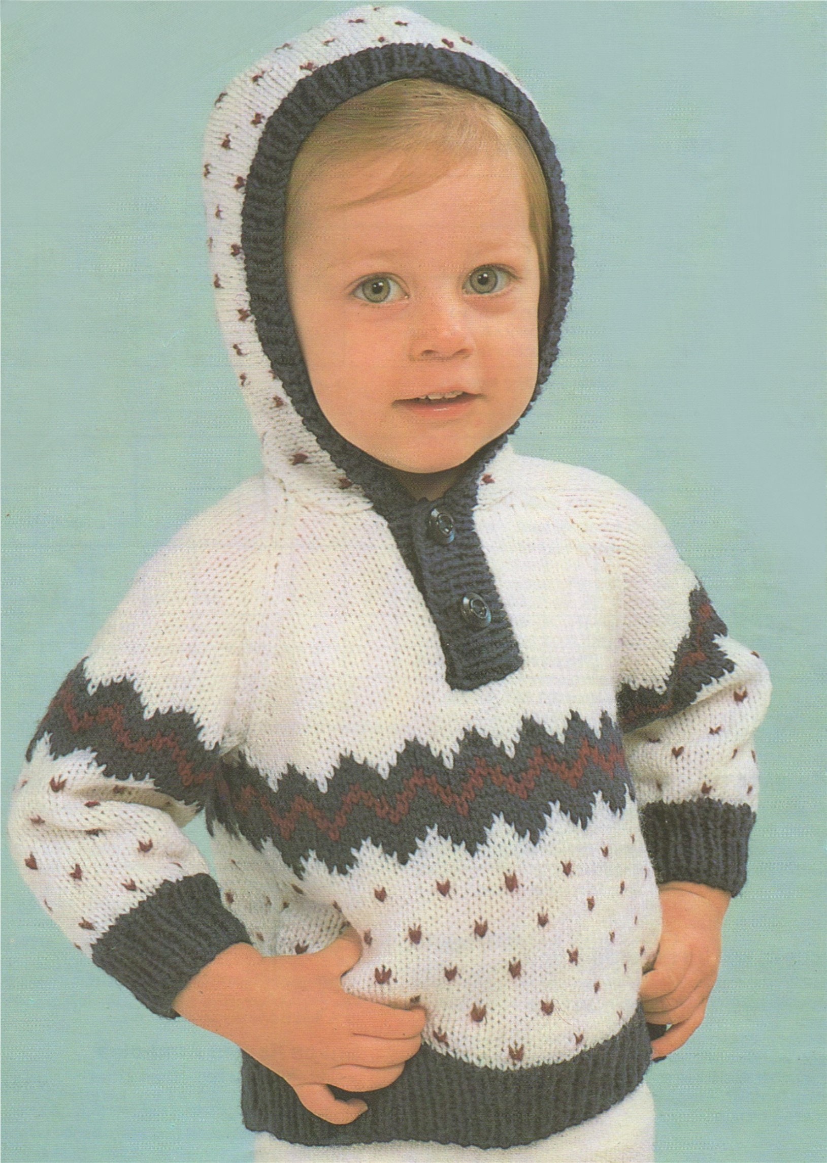 Babies Fair Isle Hoodie Sweater Knitting Pattern PDF Baby Toddlers Boys or Girls 18 20 22 inch chest Hooded Fair Isle Jumper Download