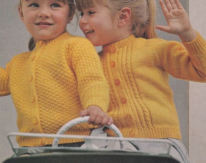 Toddlers Round Neck Cardigan Knitting Pattern PDF 20, 22 and 24 inch chest, Cable Pattern and Moss Stitch Pattern, DK, Vintage Knit Patterns
