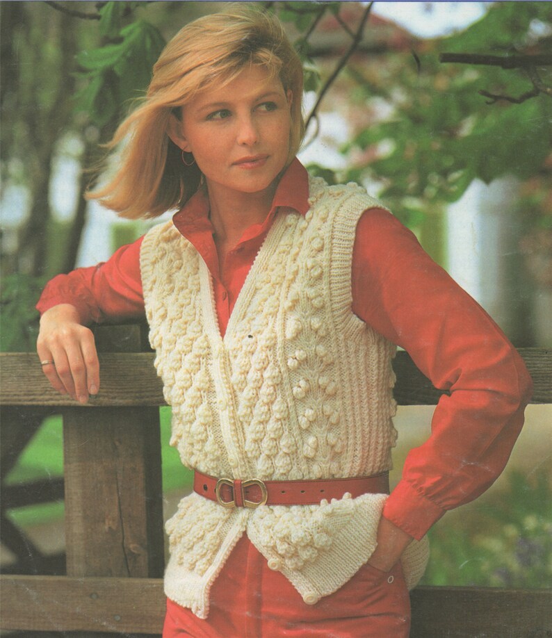 Womens Aran Waistcoat Knitting Pattern PDF Ladies 30 32 34 Etsy UK
