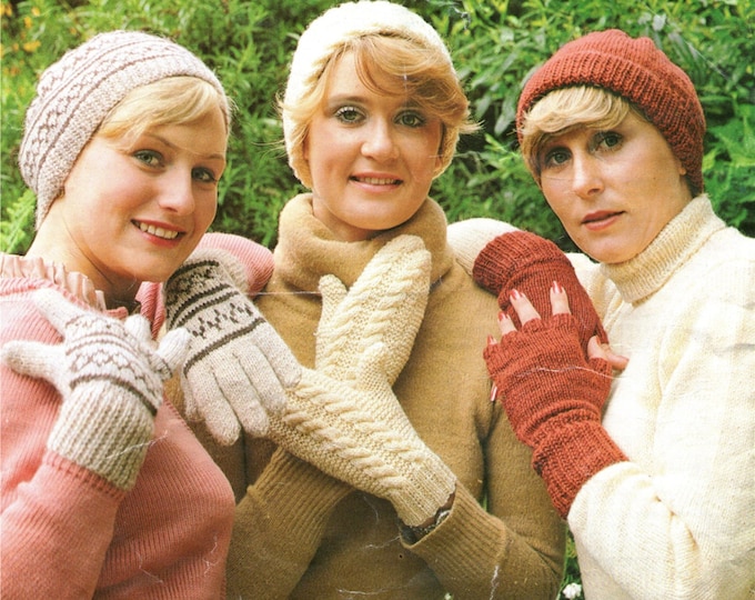 Womens Mittens, Fingerless Gloves, Fair Isle Gloves and Hats Knitting Pattern PDF Ladies Winter Accessories, Knitting Patterns for Women