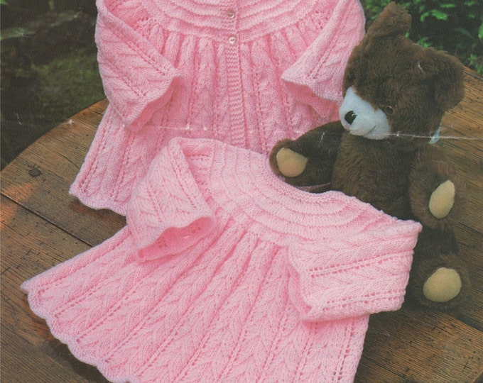 Baby Girls Dress and Matinee Coat Knitting Pattern PDF : Babies 16, 18 and 20 inch chest . Jacket . Baby Knitting Patterns . e-pattern