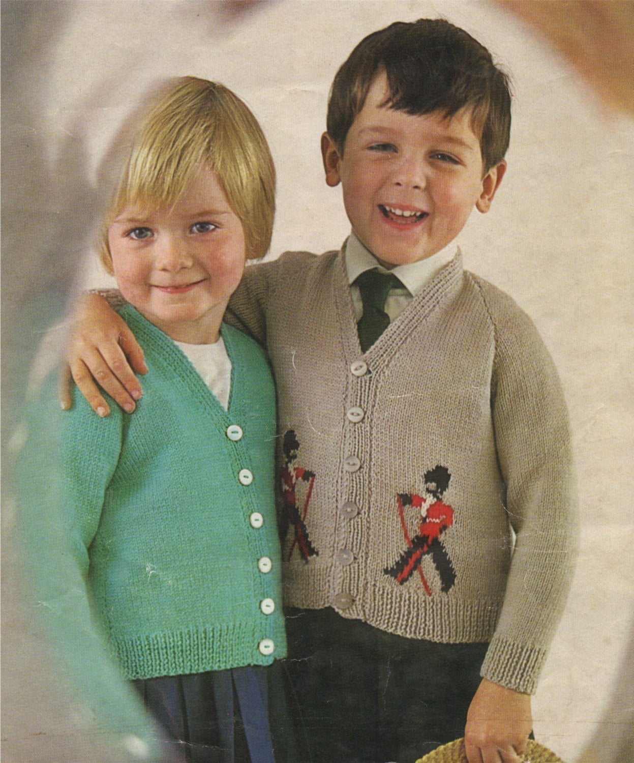 Childrens Cardigan Knitting Pattern PDF Soldier Motif, Boys or Girls 22, 24 and 26 inch chest