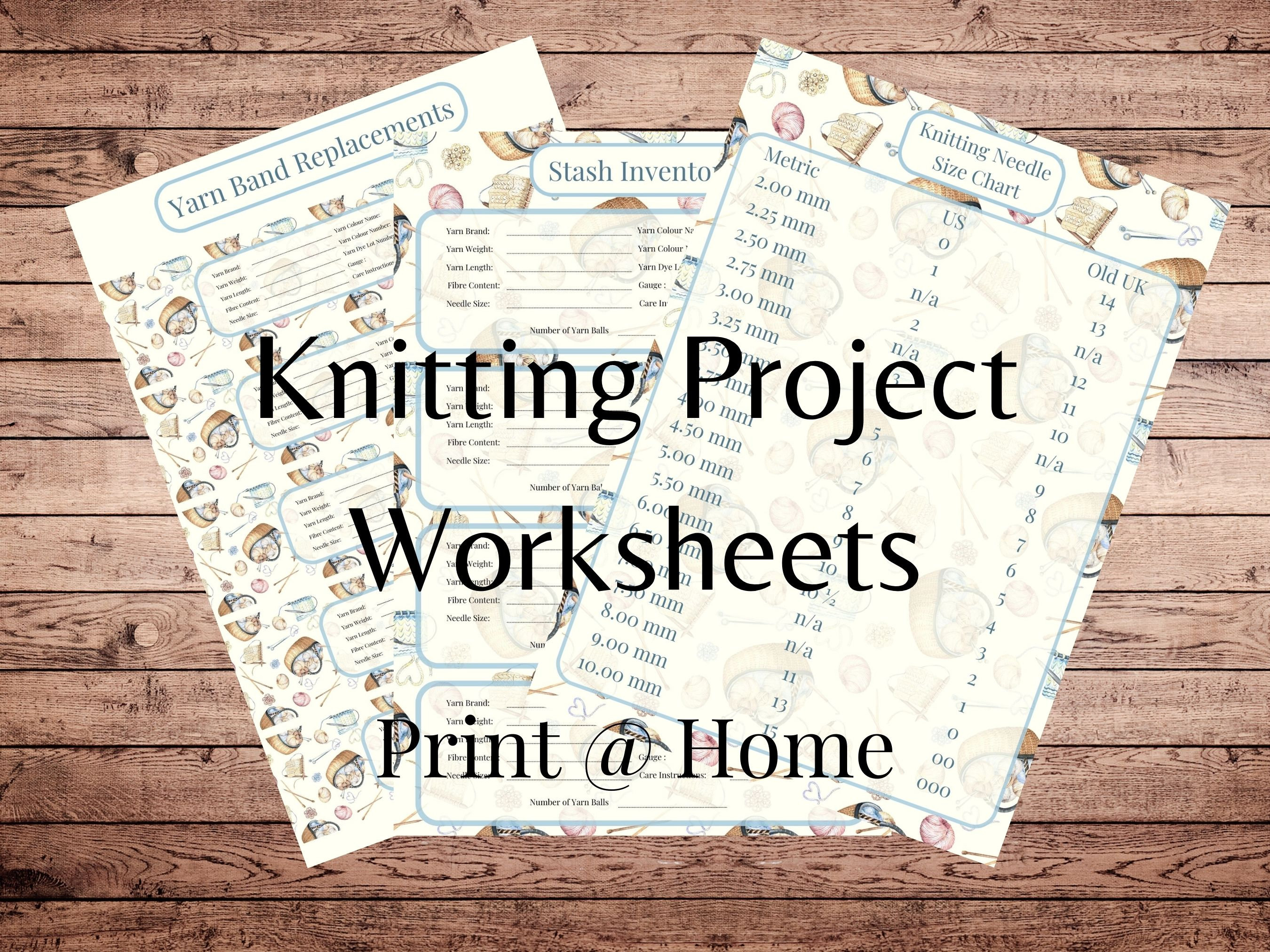 Printable Knitting Project Worksheets Six Printable Project Sheets for ...