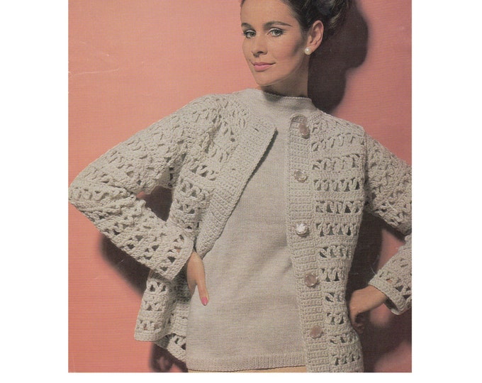 Printable Sweater Knitting Pattern and Jacket Crochet Pattern PDF Ladies 34, 36, 38 and 40 inch bust, Cardigan, Vintage Patterns for Women