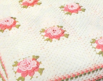 Vintage Rose Crochet Bedspread Pattern, Floral Afghan (PDF Download)