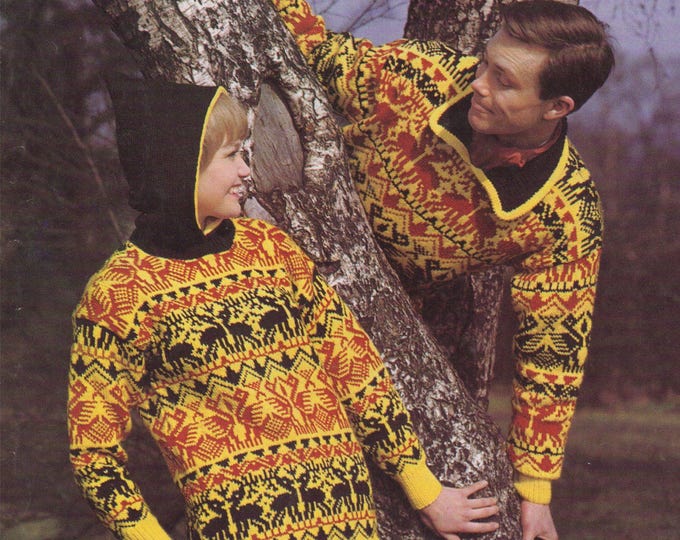 Fair Isle Sweater Knitting Pattern PDF Womens and Mens 34 - 36 and 38 - 40 inch chest, Jumper, Vintage Fair Isle Knitting Patterns Download