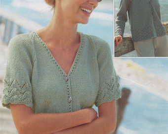 Womens Lacy Edged Cardigan Knitting Pattern PDF Ladies 32, 34, 36, 38, 40 and 42 inch bust, Long Sleeves and Short Sleeves, pdf Download